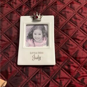 Little Miss July White Photo Frame with Crown and Ruby Accent